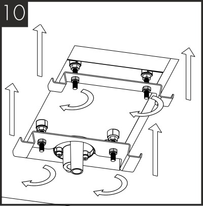 Standard: Tighten the 4 fixing flange nuts so that the worktop brackets are fixed up against the underside of the worktop.