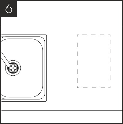 Identifiez un emplacement approprié pour le robinet. Reportez-vous au modèle de guide de découpe.<br /> Assurez-vous que le plan de travail est de niveau pour permettre au système de s'écouler.