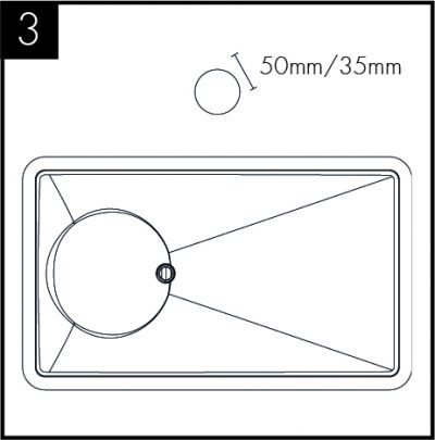 Identifiez une position appropriée pour le robinet. Un trou de 50 mm (max) est requis pour un robinet à trois têtes et un trou de 35 mm (max) pour un robinet à deux têtes.