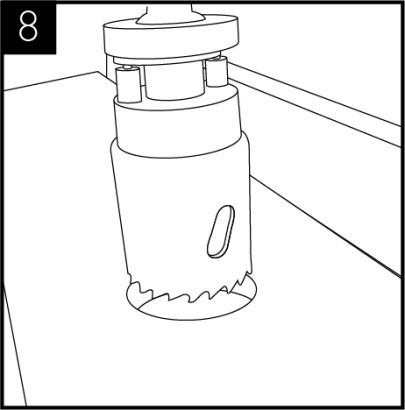 Carefully form the needed hole, using the correct type of cutter for the work surface material. <br /> Observe all local occupational health and safety requirements.