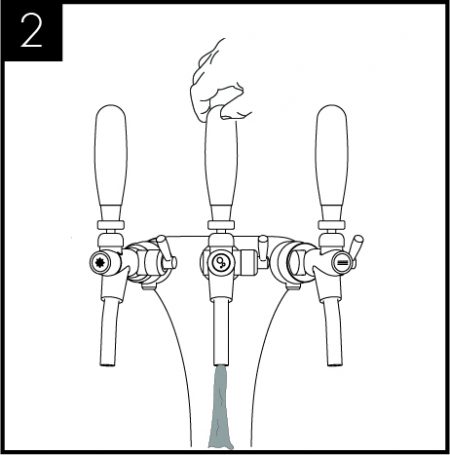 Pull and hold the Sparkling water dispense lever until all the water is expelled and only CO2 gas is being released.