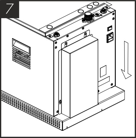 Abbassare con cautela l'apparecchio sulla base di ventilazione per assicurarsi che la canna fumaria sia posizionata correttamente nell'apposita apertura sul retro della base.