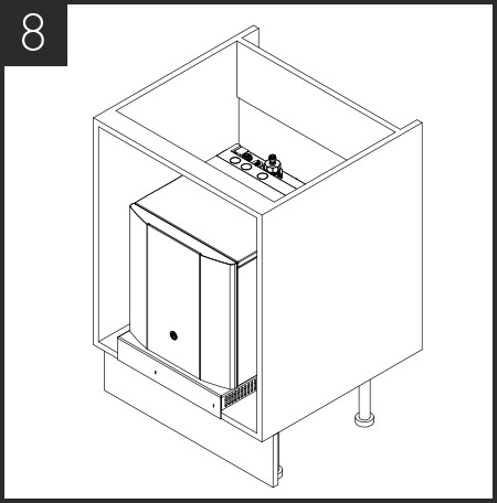 Na de installatie mogen de ventilatieopeningen aan de voorzijde van de kast en aan de zijkanten van de ventilatievoet niet worden geblokkeerd.