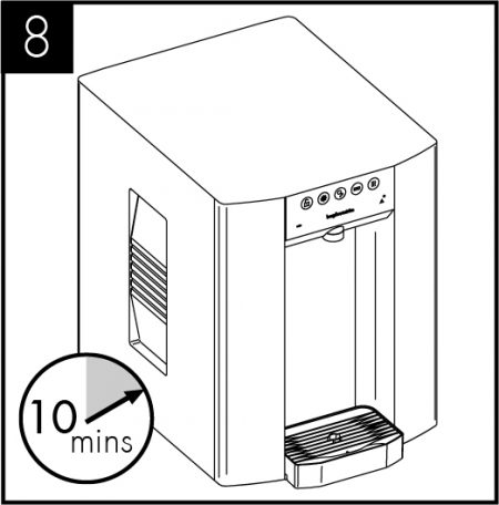 Laat de machine 8 - 12 minuten staan om het eerste koelproces te voltooien.