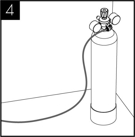 Stand the cylinder inside the cabinet. We recommend between 3.5 - 4 bar (58 PSI) (max). Do not exceed 4 bar pressure. <br /> 