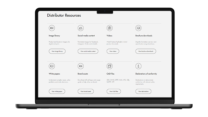 Laptop displaying all the resource types found on the Borg & Overström resources link