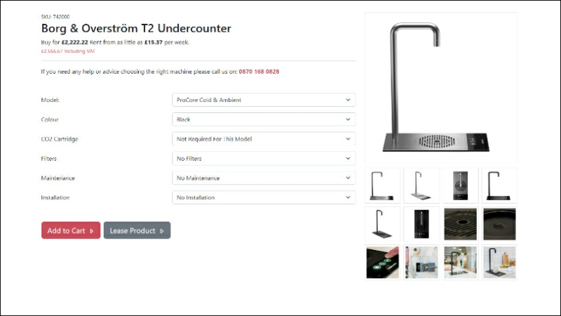 (Example of T2 Tap system advertised on UK distributor’s website including VAT)