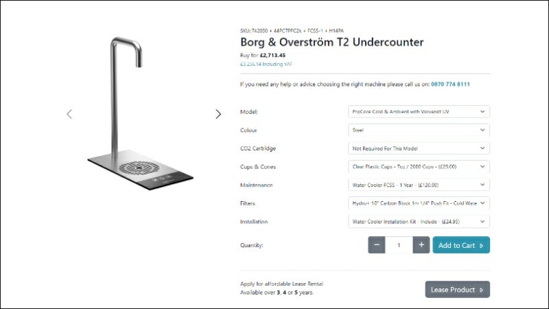 (Example of T2 Tap system advertised on UK distributor’s website excluding VAT)