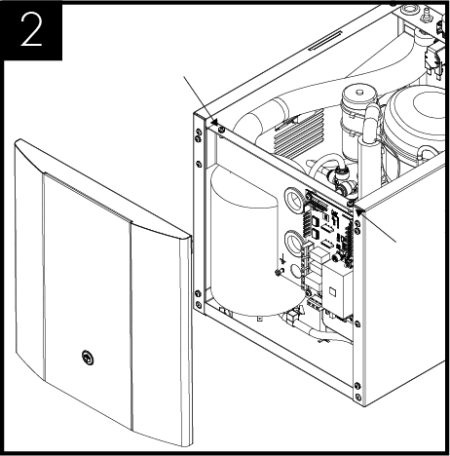 Vyšroubujte 2 šrouby, které drží přední panel na svém místě, sundejte jej a odložte stranou. 