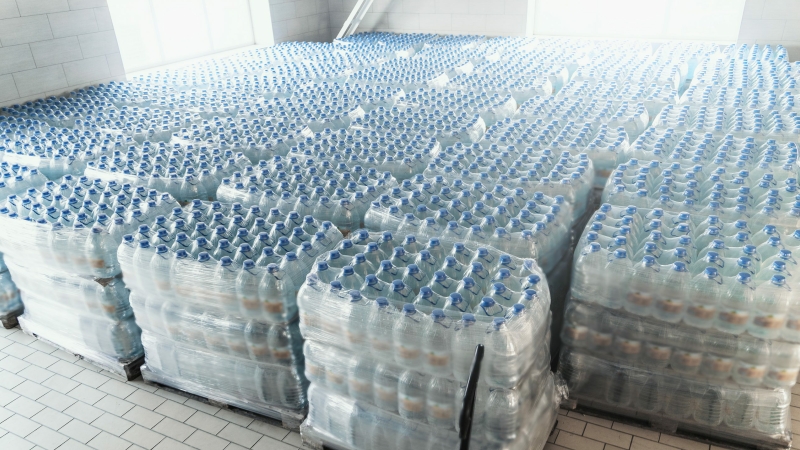 Large stocks of single use bottle water