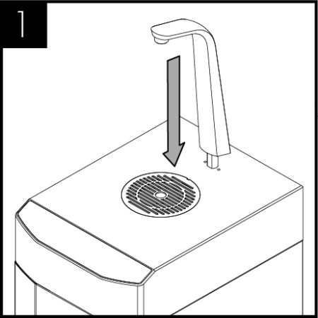 Install the T3 tap to the corian worktop. First remove the 2 button head pre fitted screws on the underside of the tap.<br /> Drop the tap into the cut out in the worktop.