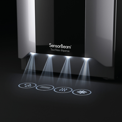 A close shot of Borg & Overström's exclusive SensorBeam, projecting water symbols onto the floor. 