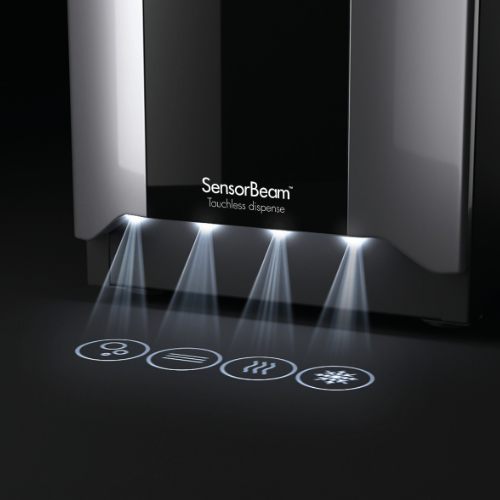 A close shot of Borg & Overström's exclusive SensorBeam, projecting water symbols onto the floor.