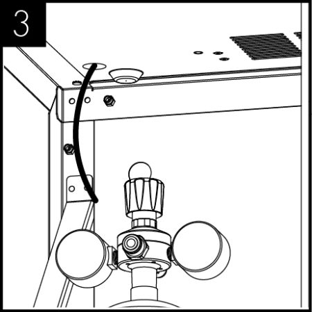 Connect the assembled CO2 bottle and regulator to the CO2 ¼’’ inlet pipe located inside the base cabinet to rear.