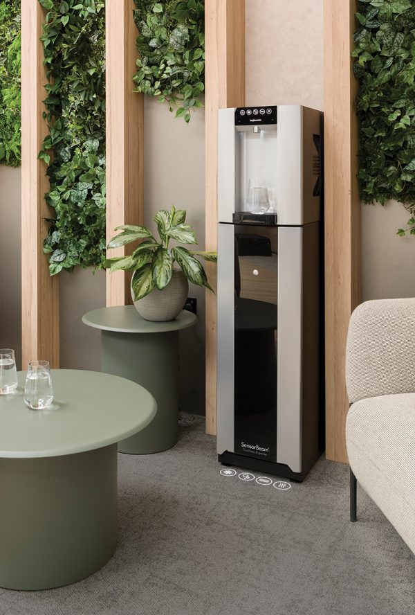 Sensorbeam touchless dispense water cooler in modern eco-friendly office