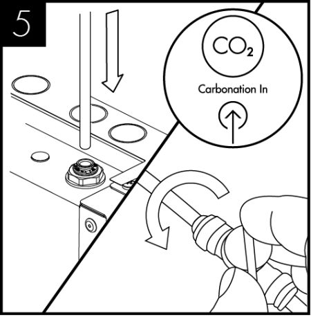 Connect the CO2 supply from gas regulator, ensuring the pressure is set to max 58 PSI (4 bar), and turn on the supply (See CO2 Installation section)<br /> <br /> <br /> <br /> 