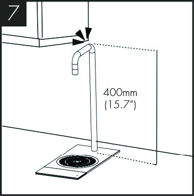 Also allow for the height of the swan neck under any overhanging cupboard/shelf.