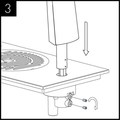 Insert the tap so the fixing screws line up with the indentations. Tighten up the M4 hex screws with an Allen key until the tap is secure.