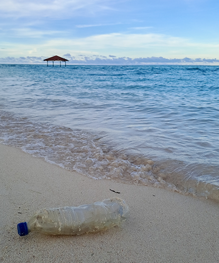 Bottled water washed up on beach