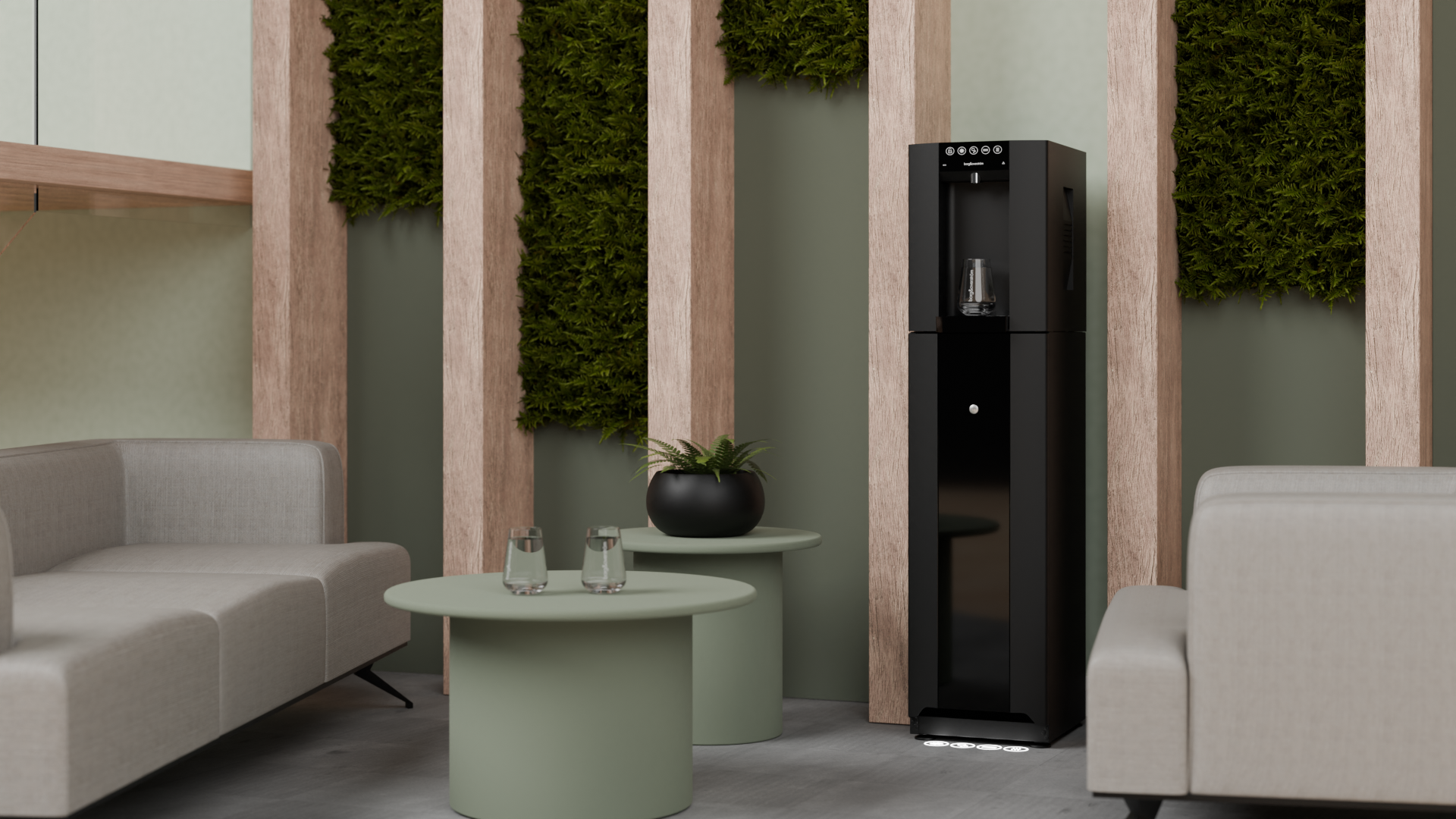 Matt black hygienic water dispenser