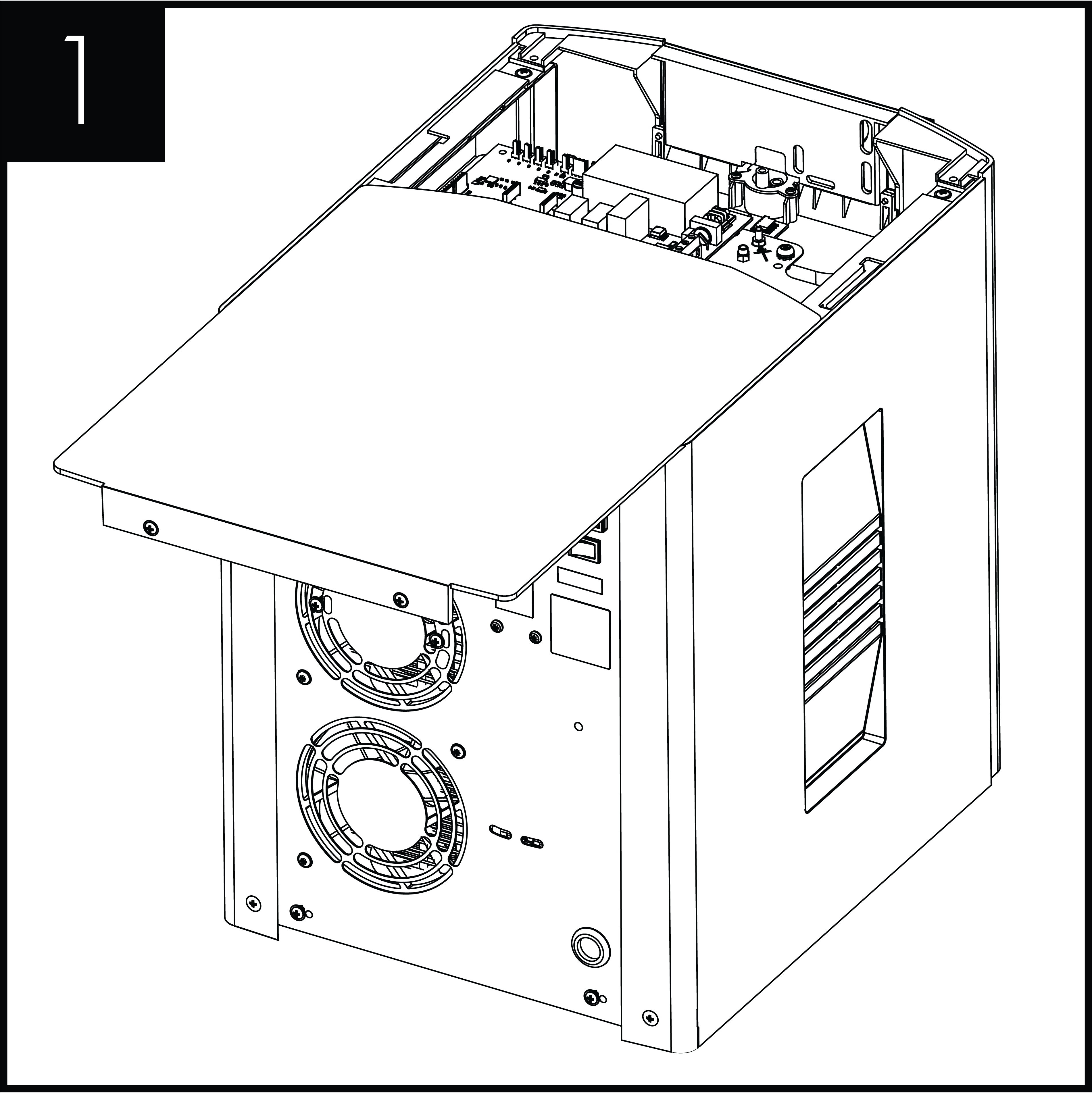 Remove the 2 screws holding the unit lid down and slide the lid off.<br /> 
