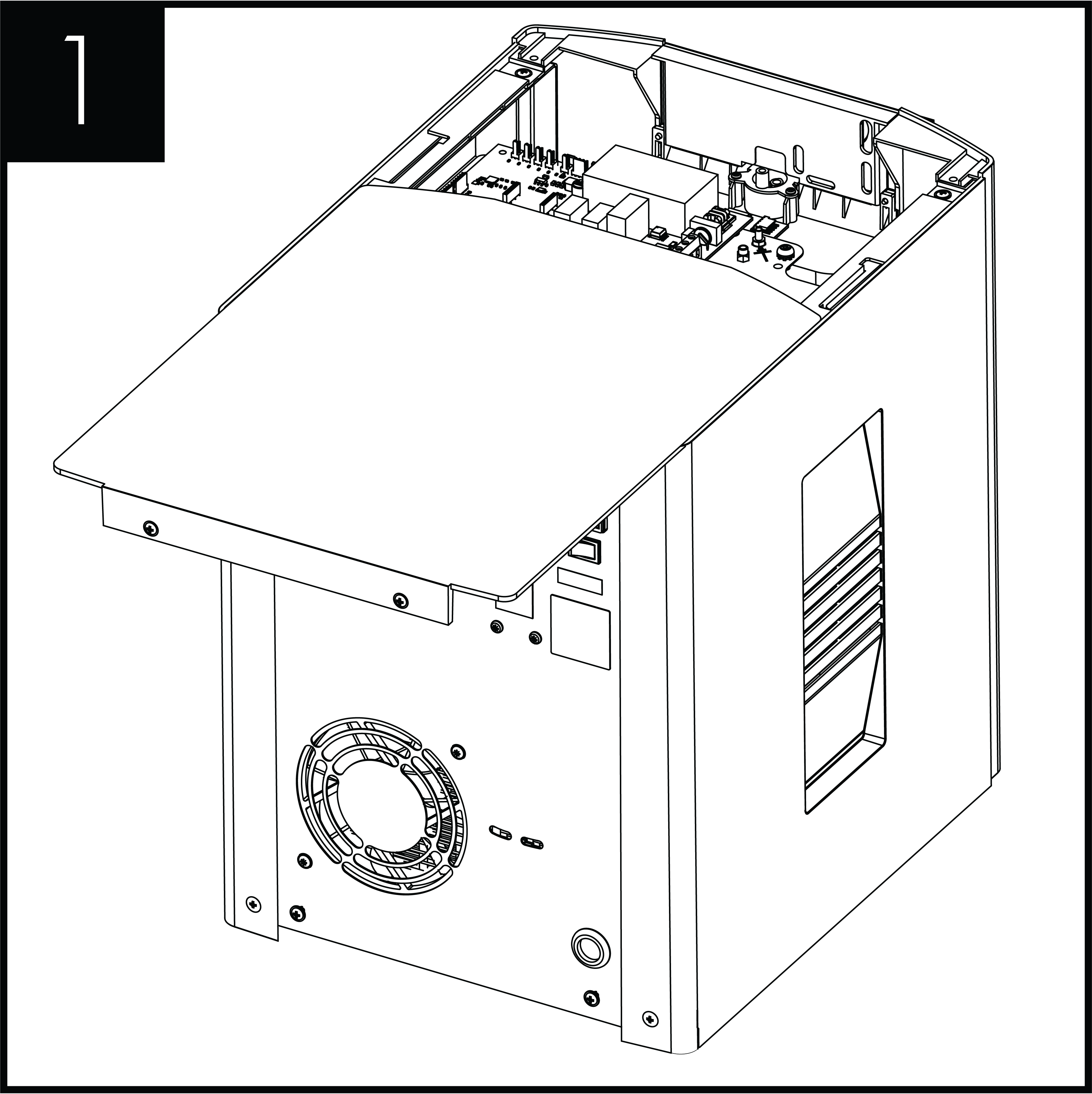 Remove the 2 screws holding the unit lid down and slide the lid off.<br /> 